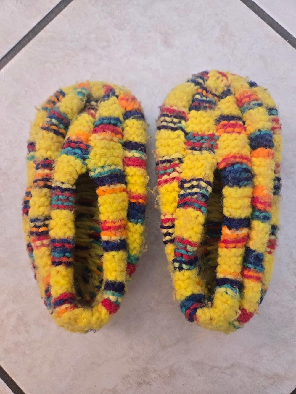 Handmade Yellow Multicolor Cozy Slippers Kids